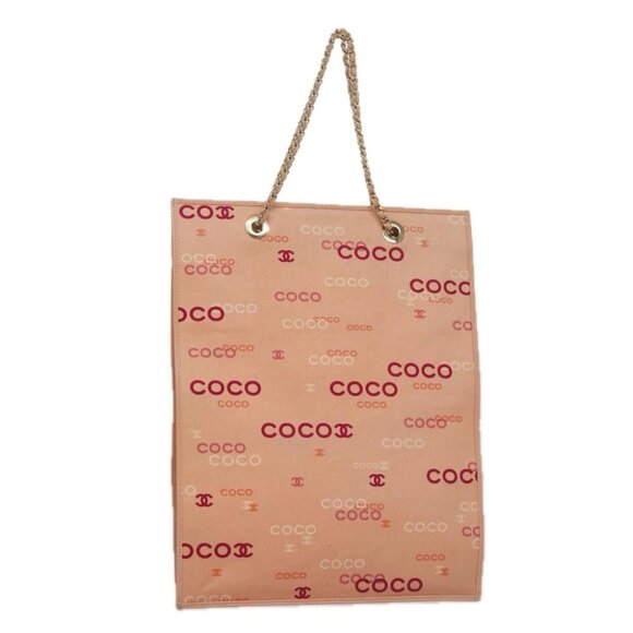 CHANEL Chain COCO Tote Bag Canvas Pink Gold CC Auth 105536 - Picture 1 of 16